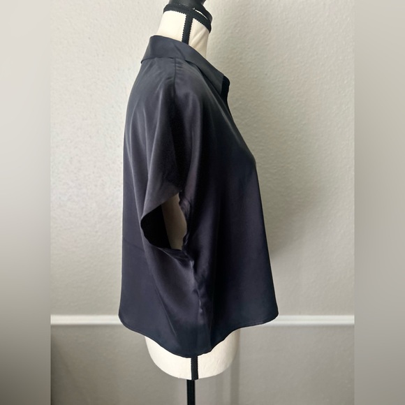 CYNTHIA Rowley 100% Silk Black Button Down Shirt Blouse Large - Picture 4 of 6